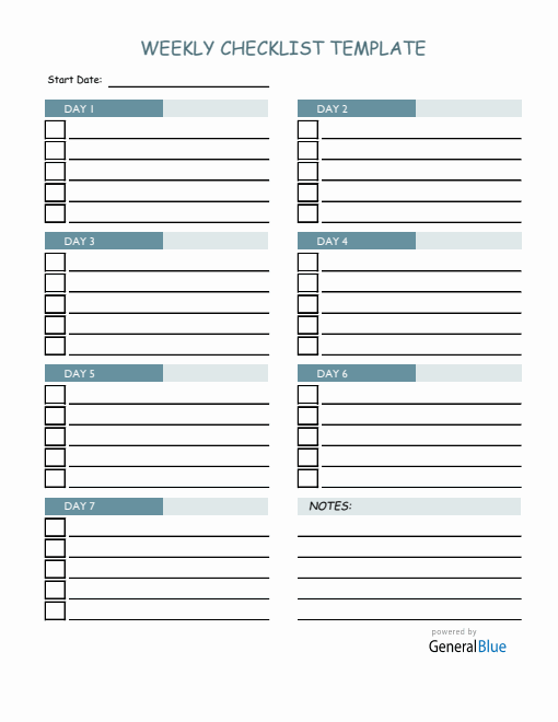 Weekly Checklist Template in Excel