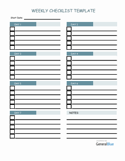 Weekly Checklist Template in PDF