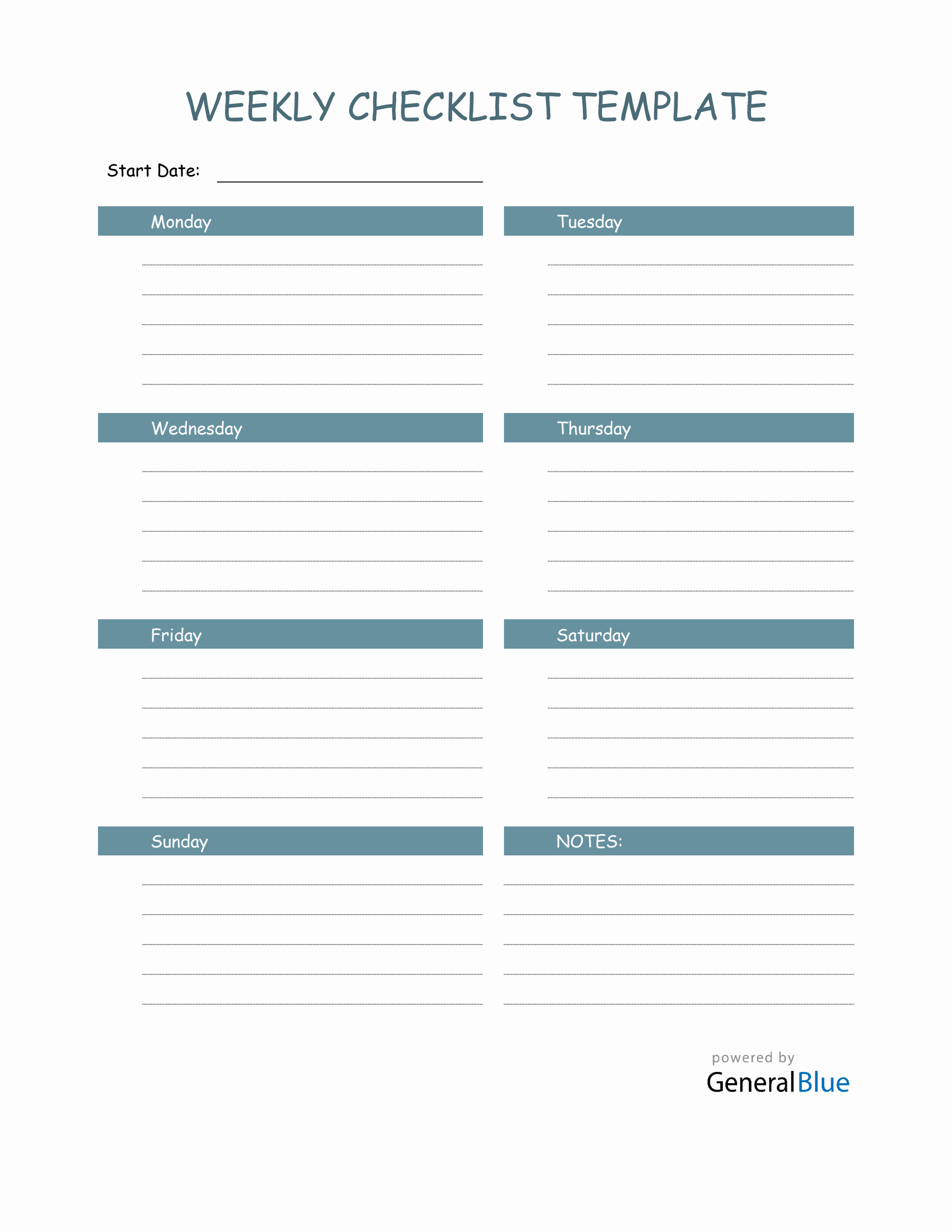 Weekly Checklist Template in PDF Regarding Blank Checklist Template Pdf