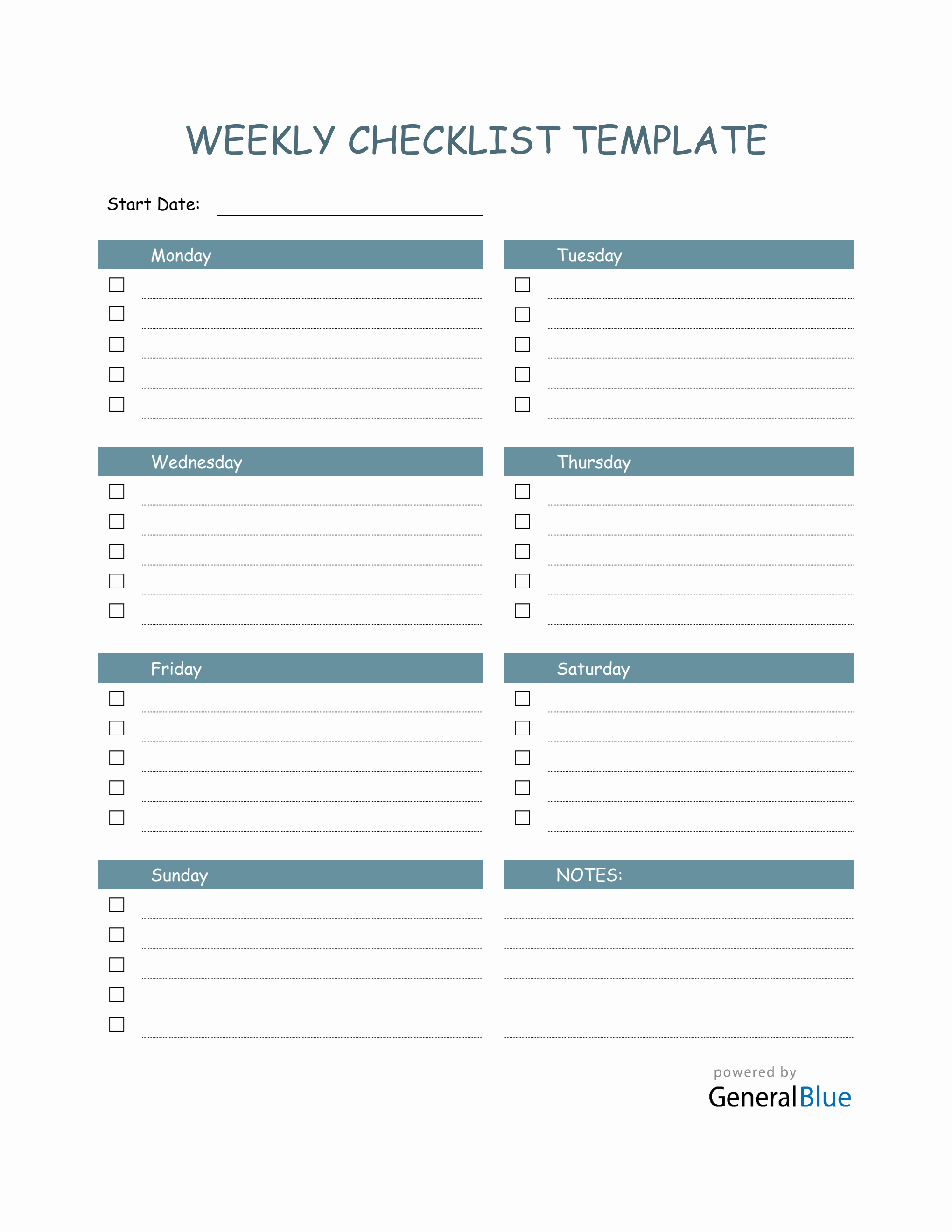 Weekly Checklist Template in Word For Blank Checklist Template Word