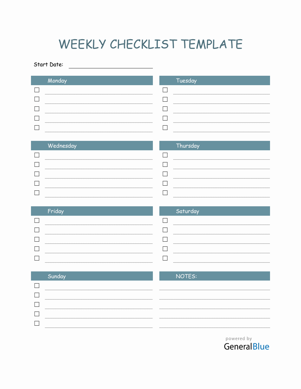 Weekly Checklist Template in Word Within Blank Checklist Template Word