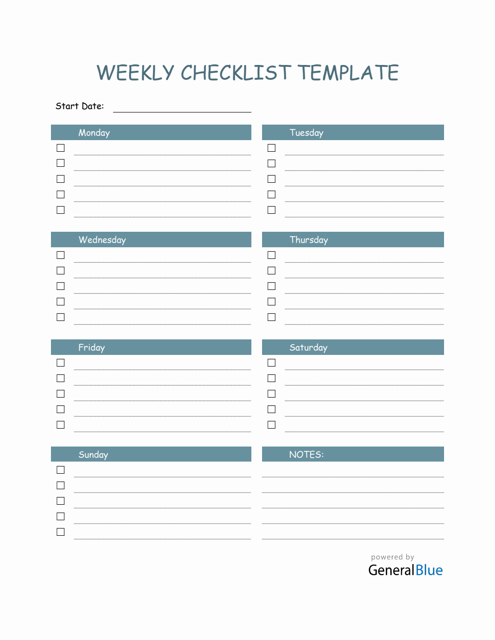 Weekly Checklist Template in Excel