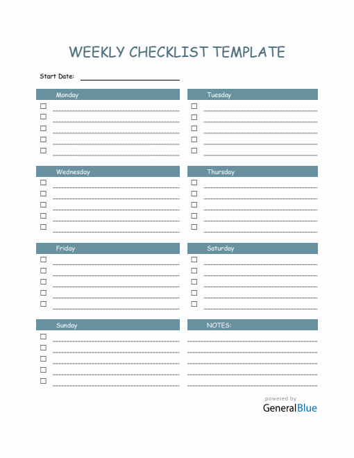 Weekly Checklist Template in Word