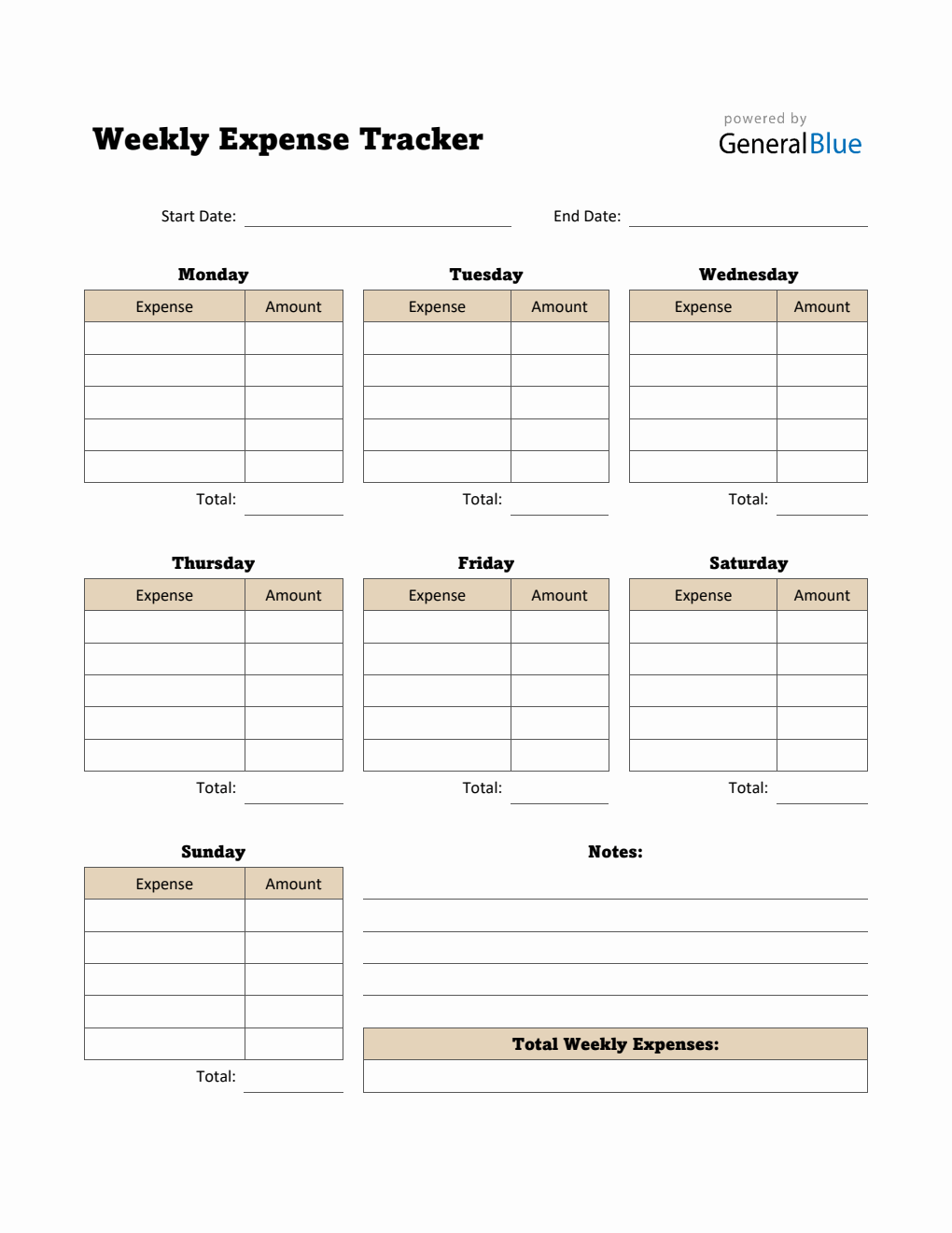 Weekly Expense Tracker in Word (Simple)