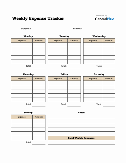Weekly Expense Tracker in Word (Simple)