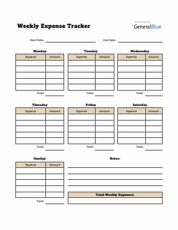Weekly Expense Tracker in PDF (Simple)