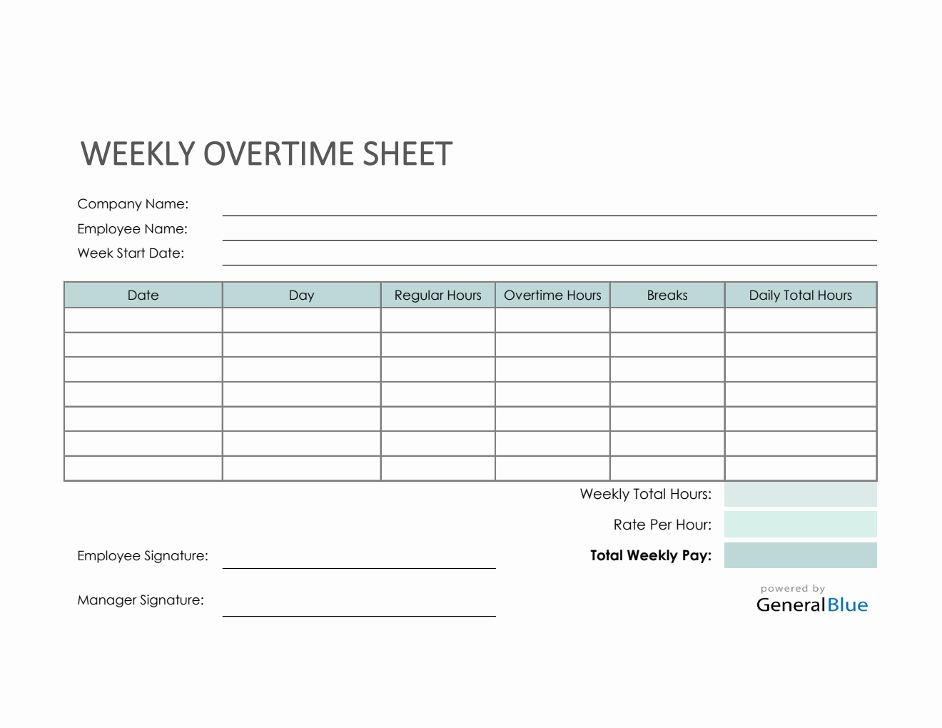 Excel Weekly Overtime Sheet