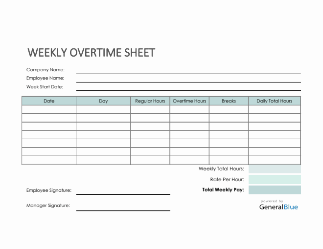 Excel Weekly Overtime Sheet