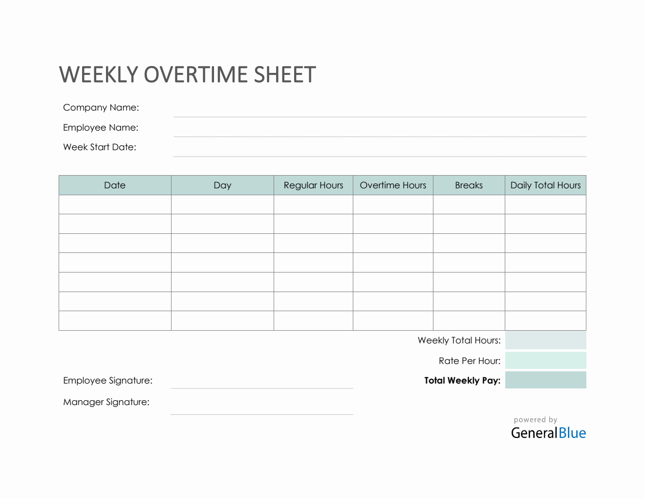 Weekly Overtime Sheet in PDF