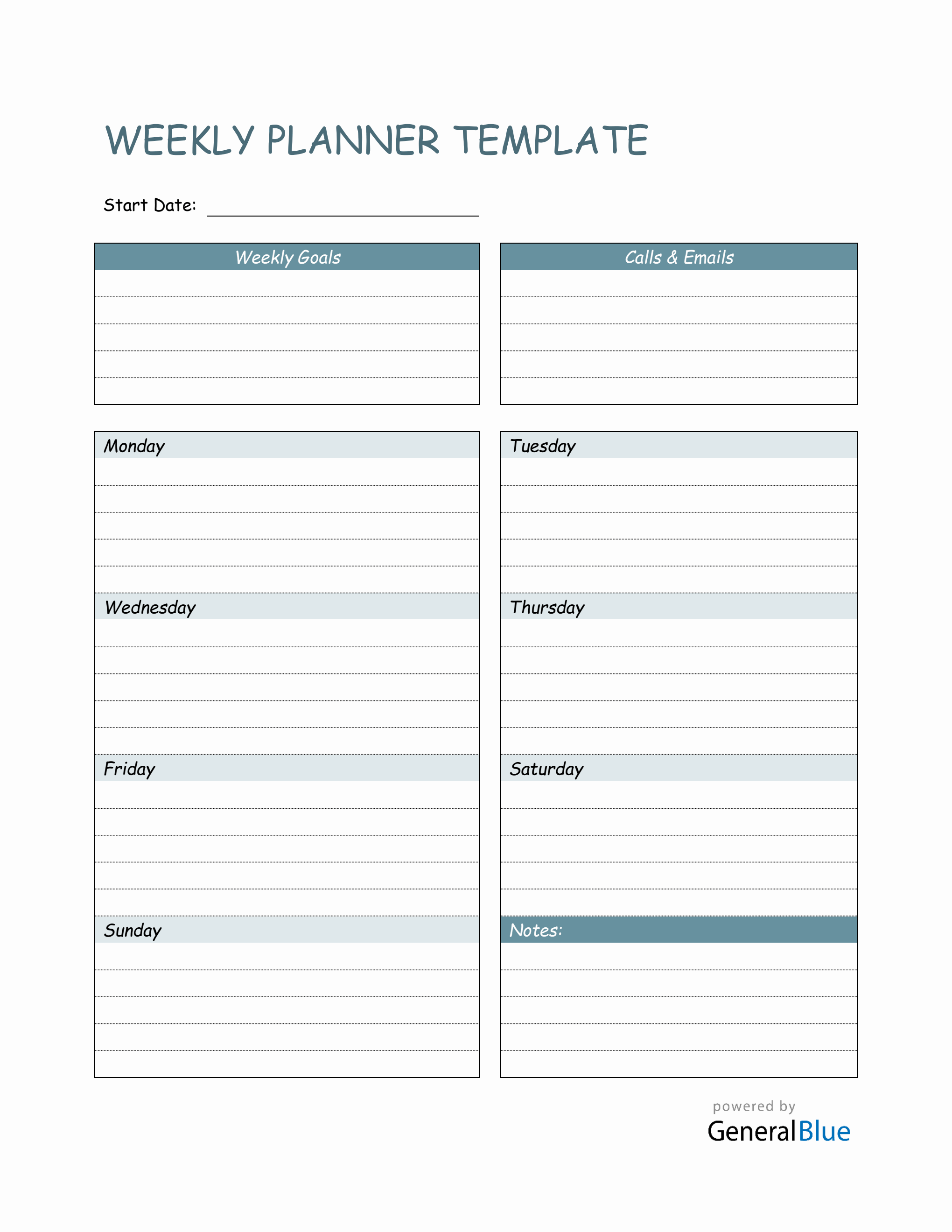 Free Word Weekly Planner Templates