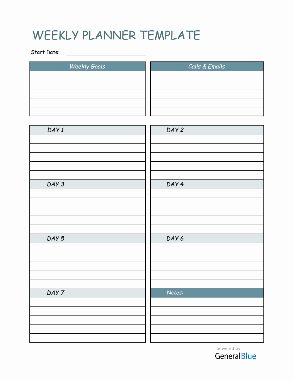 Weekly planner template