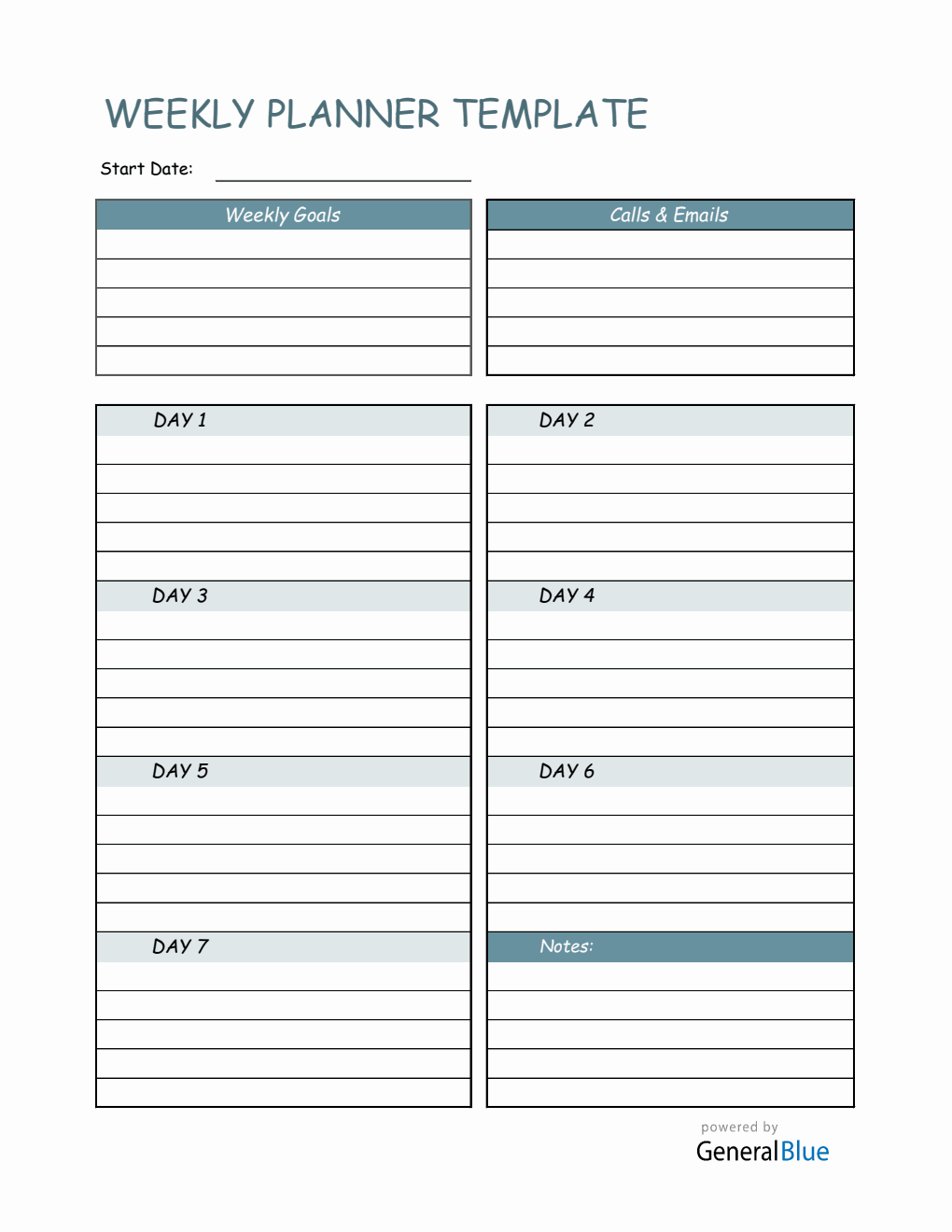Weekly Planner Template in Excel