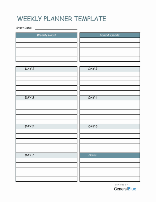 Weekly Planner Template in Excel
