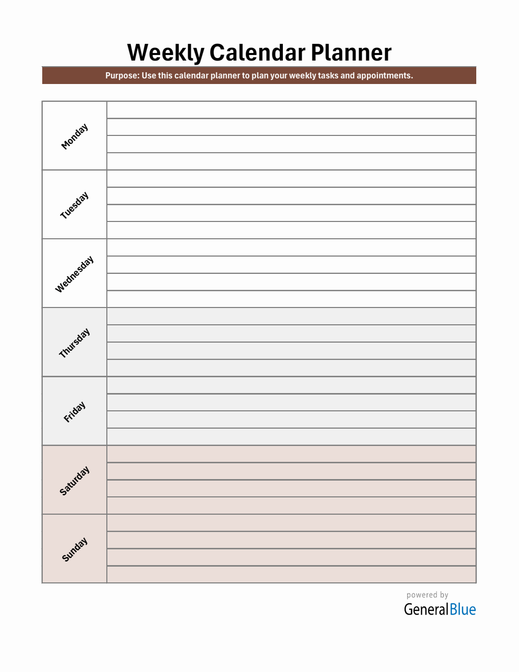 Week Calnader Plan Weekly Calendar Templates