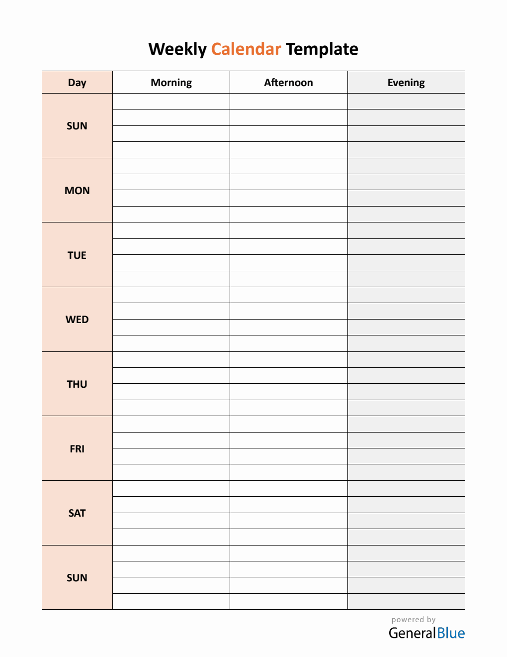 Weekly Calendar Templates