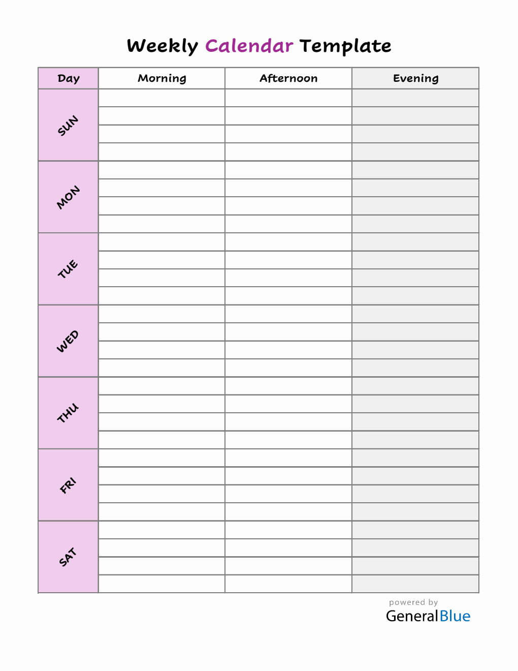 Vertical Weekly Planner in Excel (Customizable Layout)