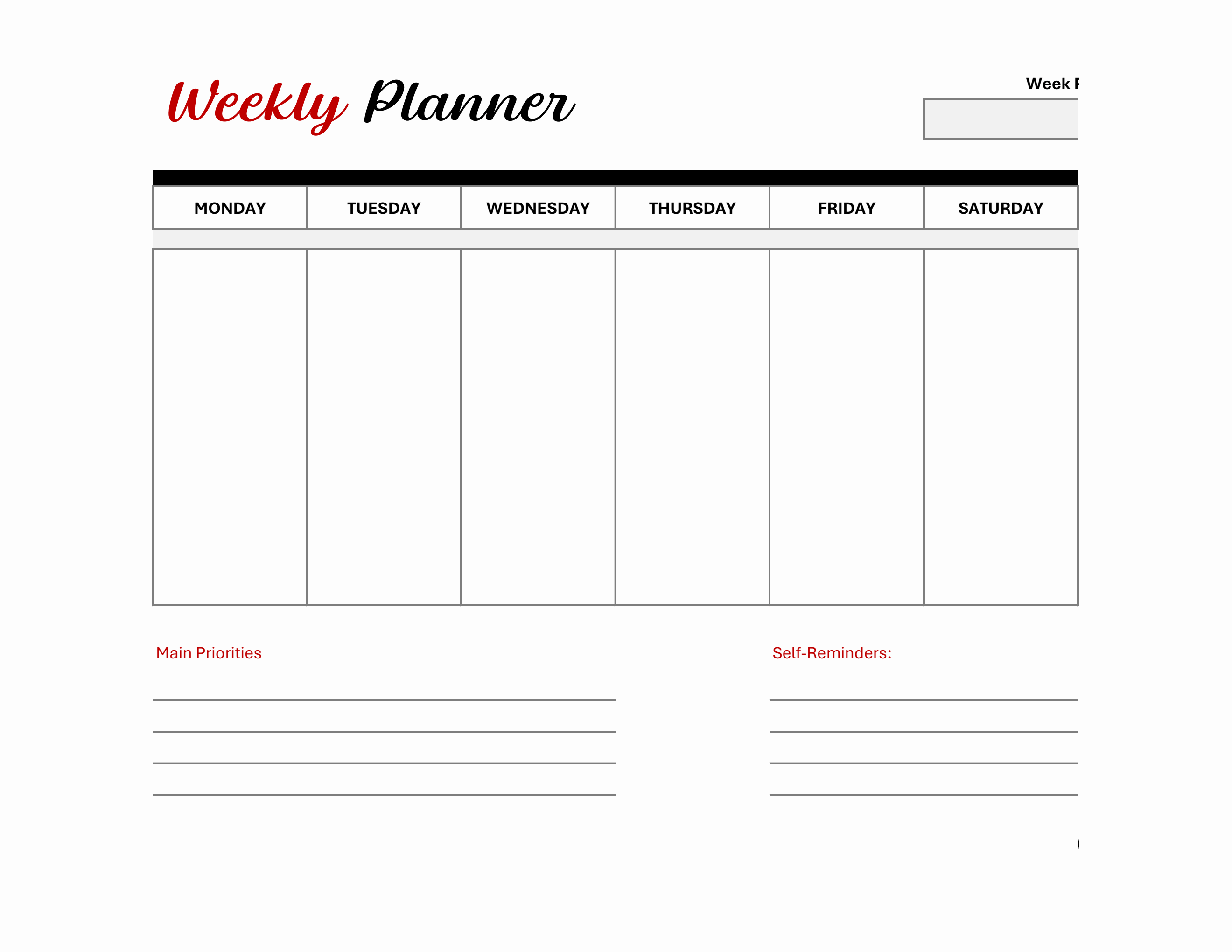 At-A-Glance Weekly Planner (Excel)