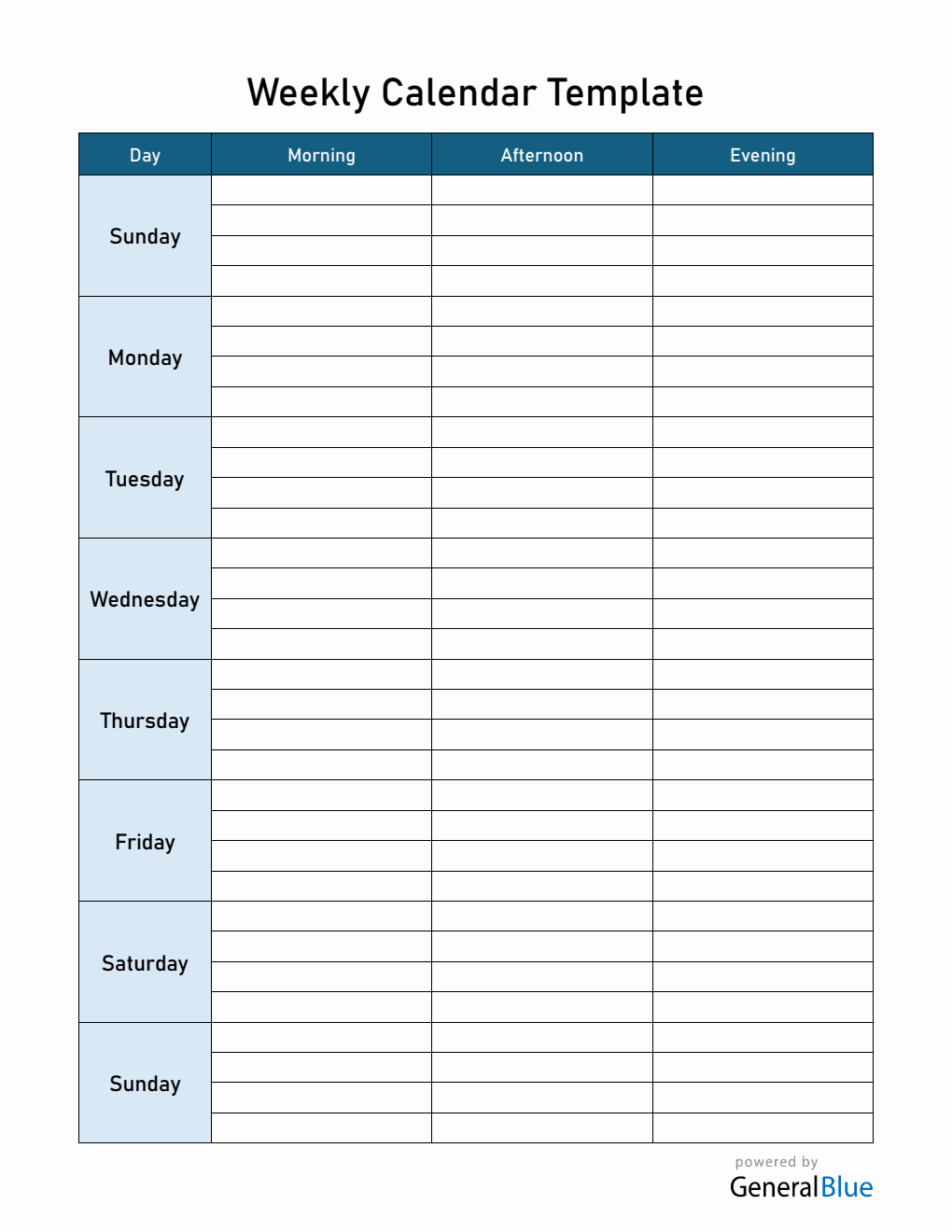 Vertical Weekly Planner Templates