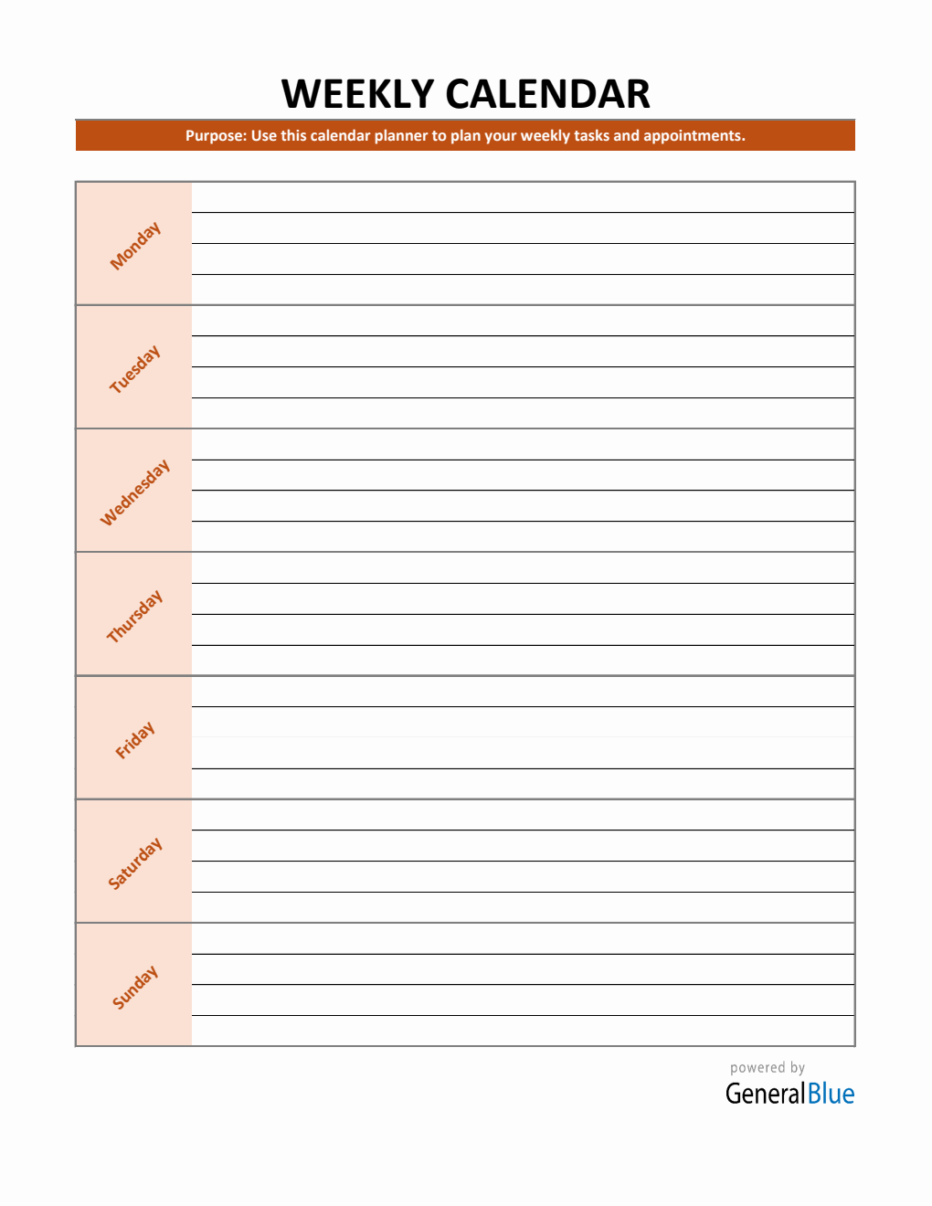 Simple Week Calendar Pdf Weekly Calendar Templates