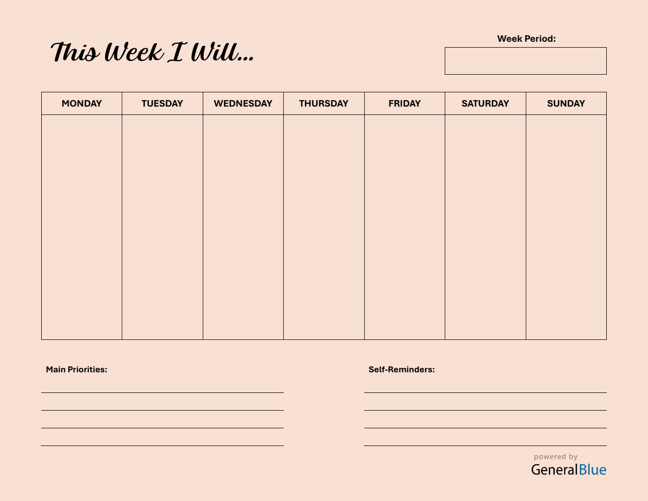 One Week Pdf Free Weekly Planner | Landscape PDF Template