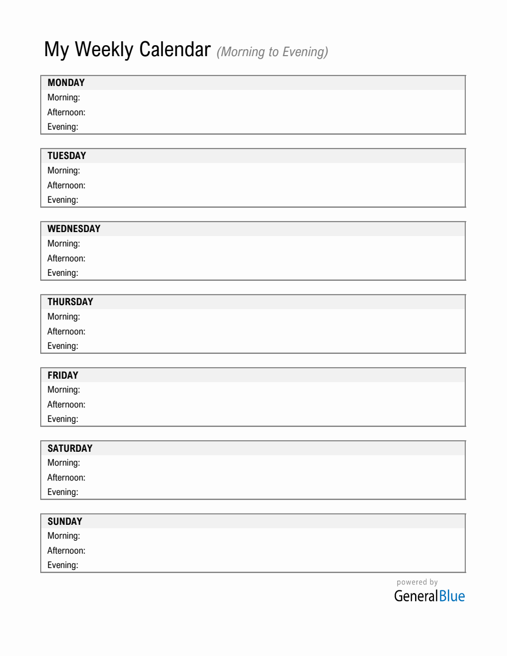 Vertical Weekly Planner in Excel (Basic Layout)