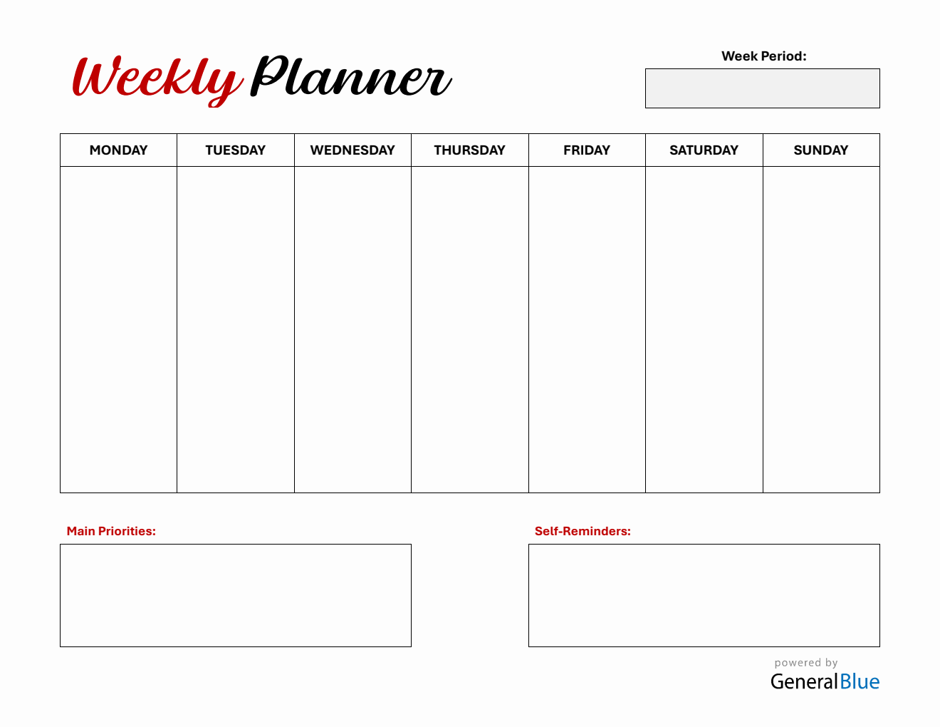 Weekly P Vertical Weekly Planner Templates