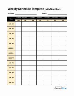 Weekly Planner with Time Slots (5Am To 5Pm) - Free Word Download