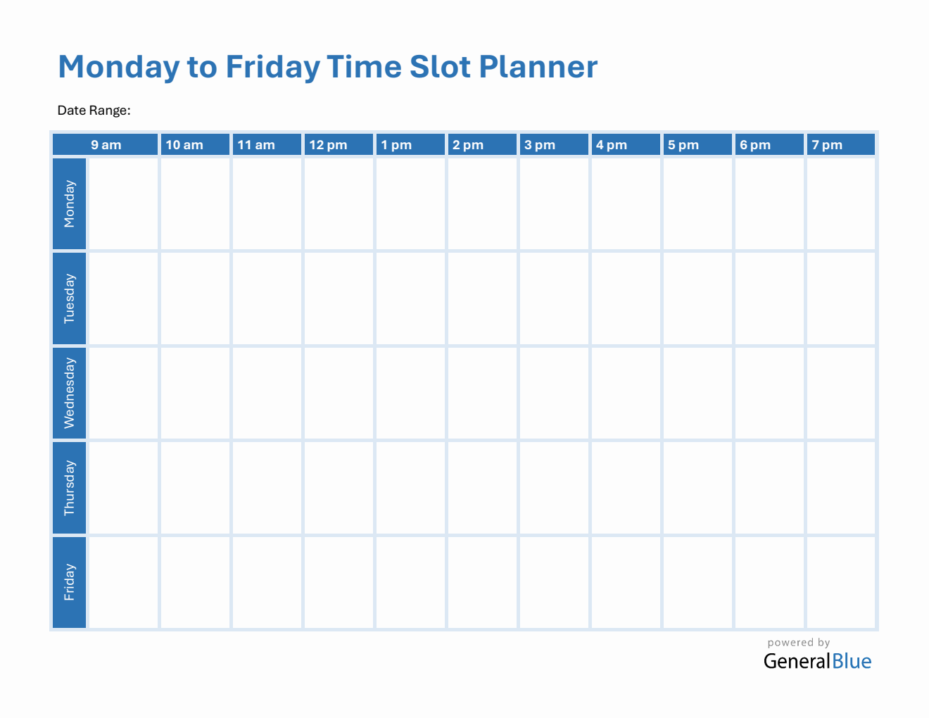 Monday Through Friday Planner Template Monday Through Friday Planner Template