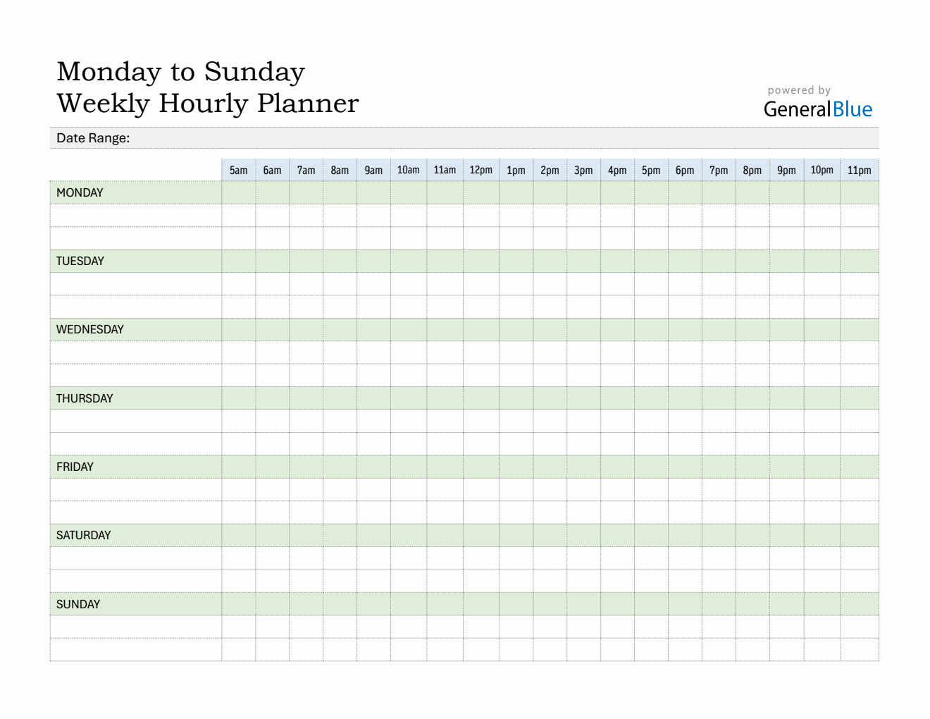 Weekly Schedule Template Word (Sunday To Saturday)
