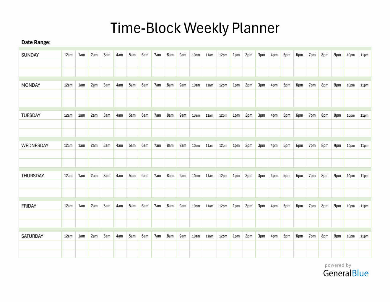 Weekly Hourly Planner | Download in Microsoft Word