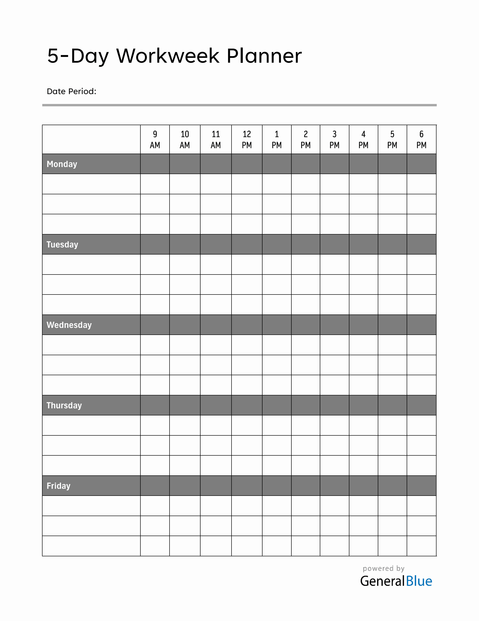 Weekly Schedule Template Word (5 Day Workweek)