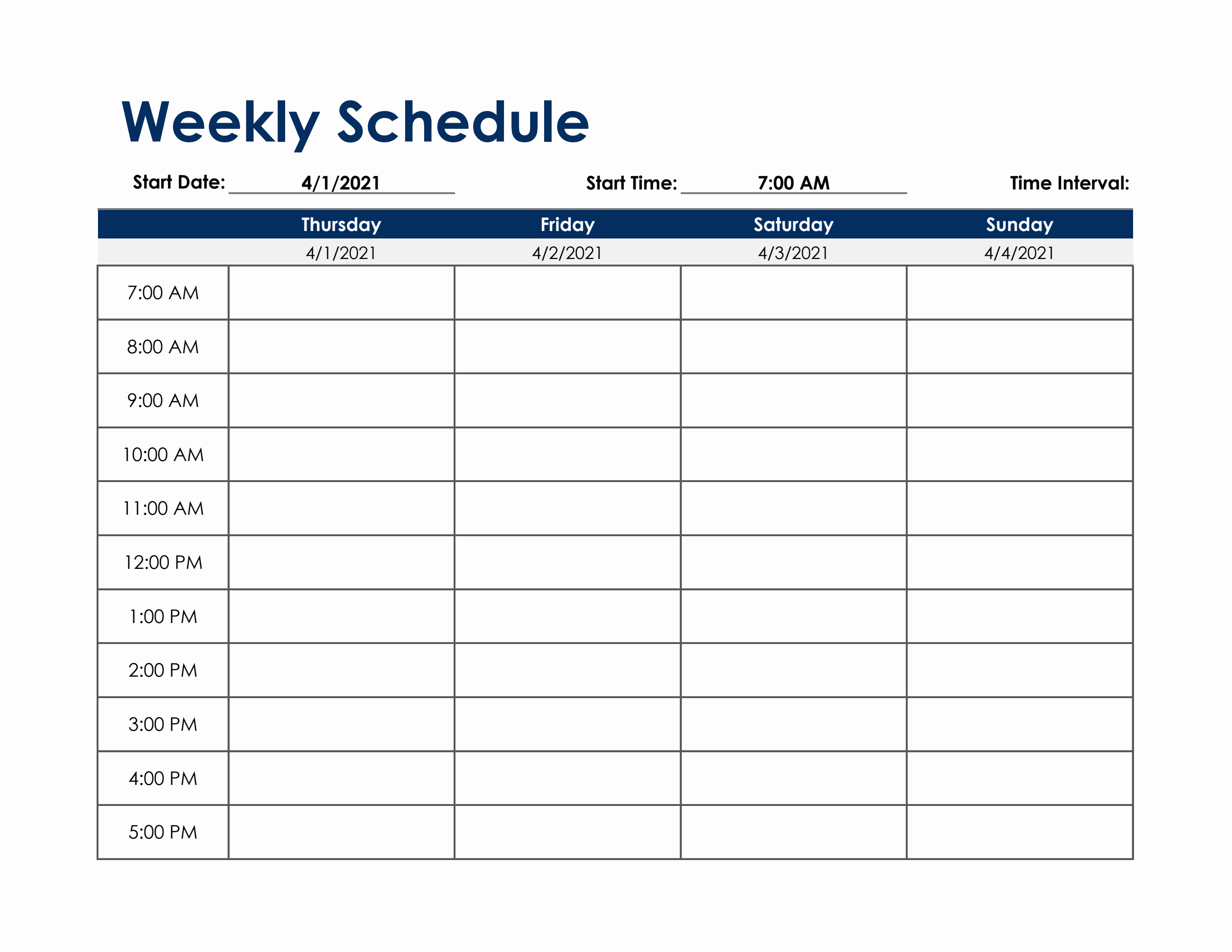 Weekly Schedule Template Free Download