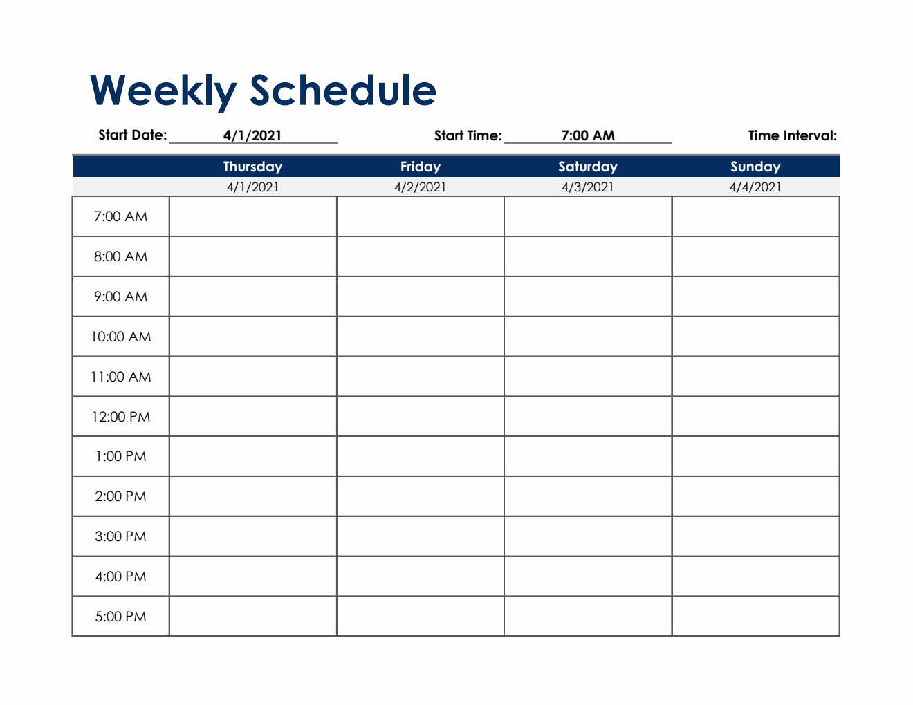 Weekly Schedule Template in Excel