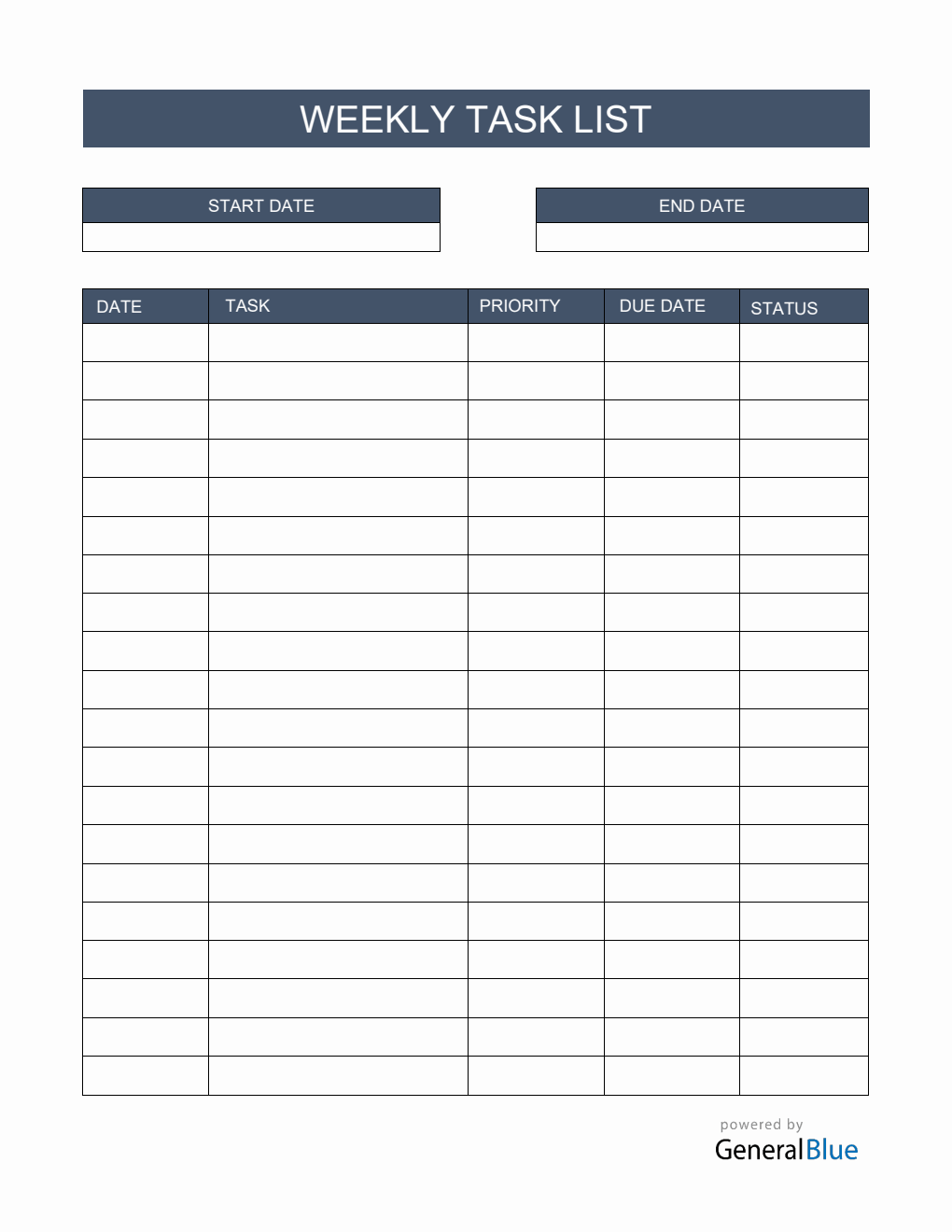 weekly task assignment template