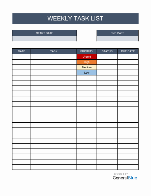 Weekly Task List Template in Excel