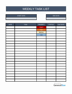 Weekly Task List Template in PDF