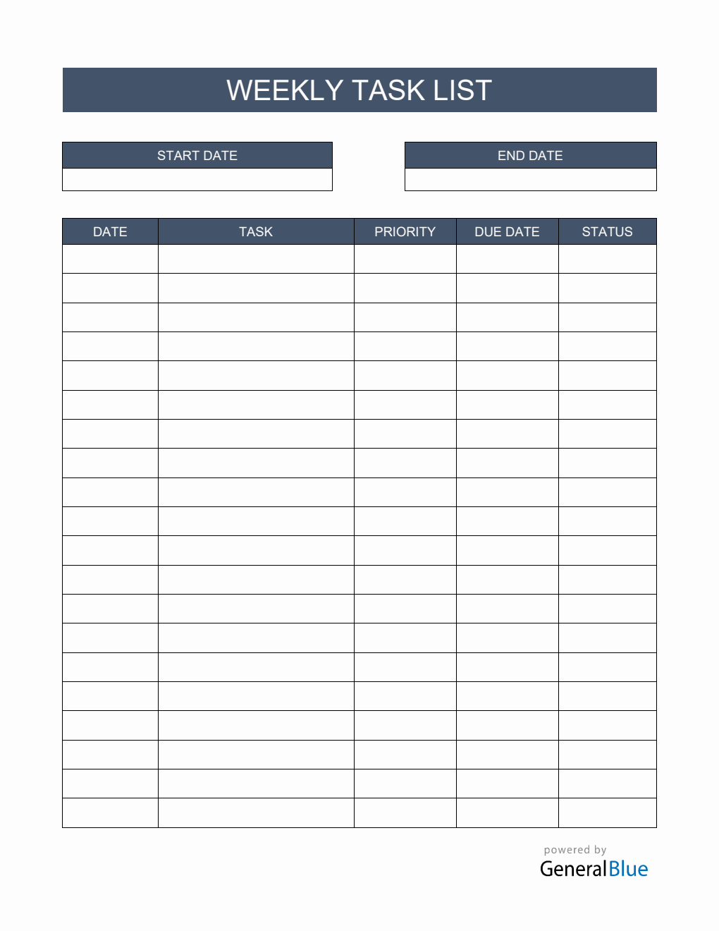 weekly task report template excel