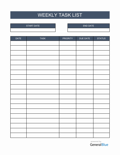 Weekly Task List Template in Word