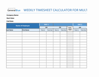 Weekly Timesheet Calculator For Multiple Employees in Excel
