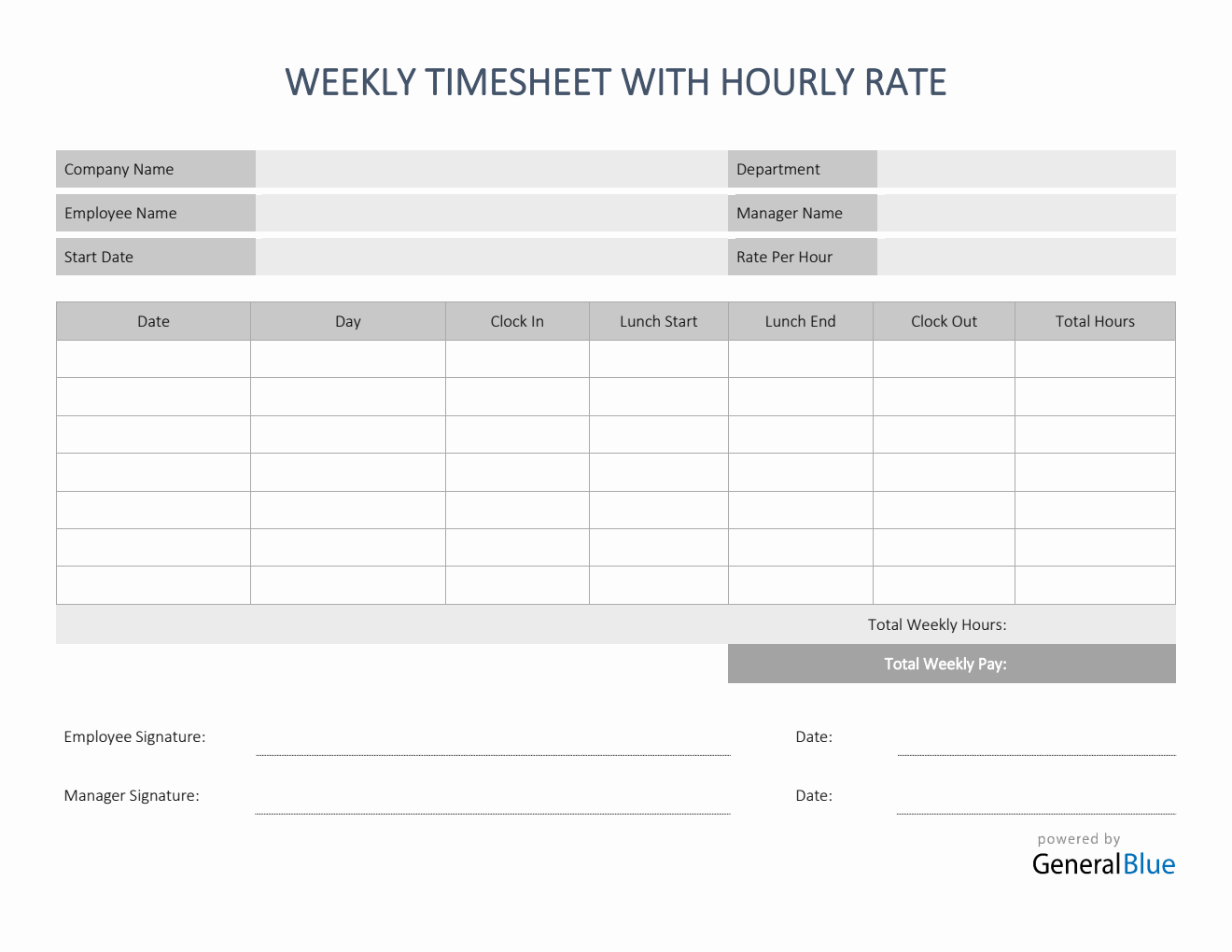 Weekly Timesheet With Hourly Rate in PDF