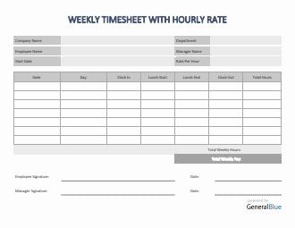Weekly Timesheet With Hourly Rate in Word