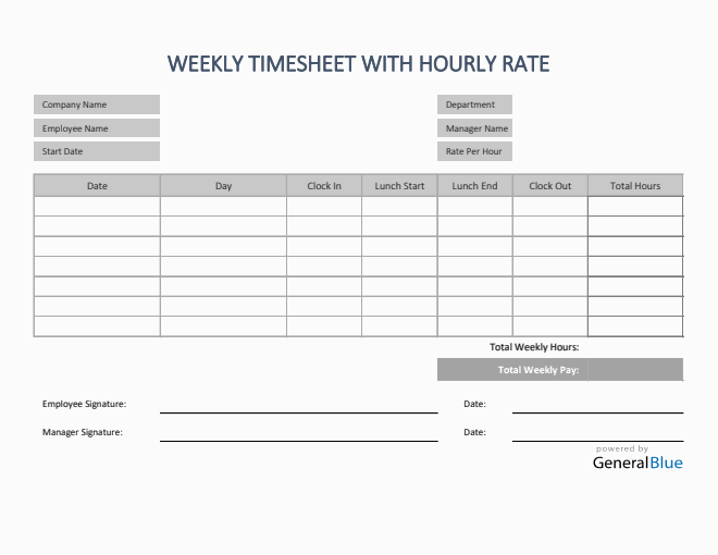 Weekly Timesheet With Hourly Rate in Excel