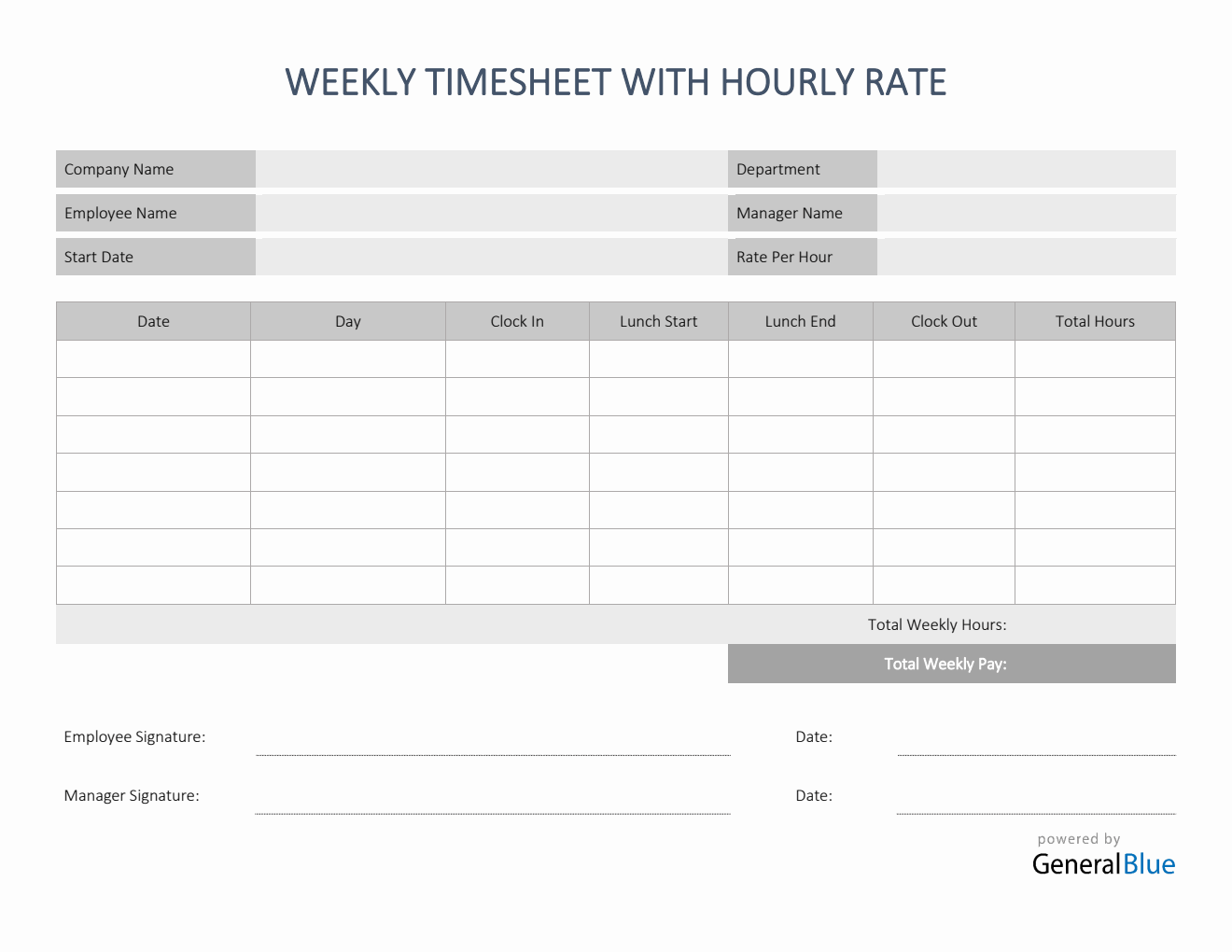 Weekly Timesheet With Hourly Rate in Word