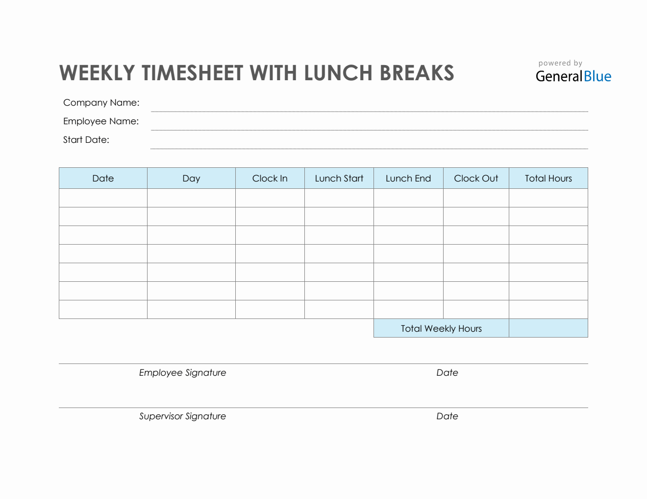 Weekly Timesheet With Lunch Breaks in Word