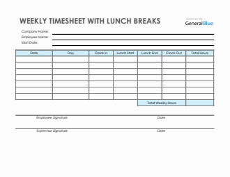 Weekly Timesheet With Lunch Breaks in PDF Weekly Timesheet With Lunch Breaks in PDF