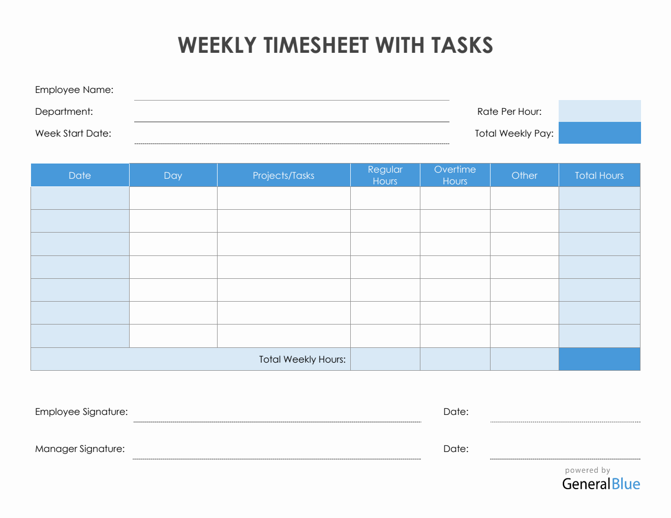 Downloadable Free Printable Weekly Timesheet Template Free Printable