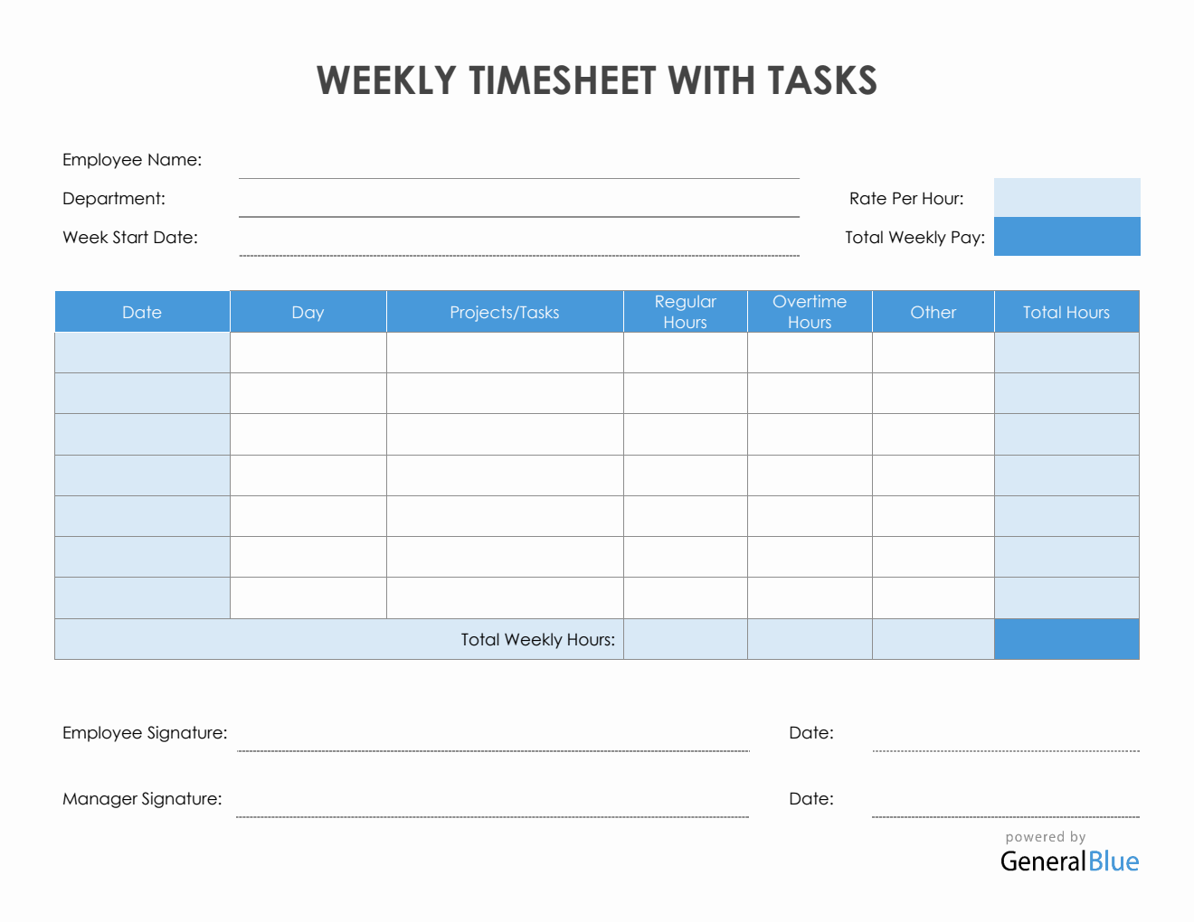 Weekly Timesheet With Tasks in Word