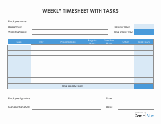 Weekly Timesheet With Tasks in Word