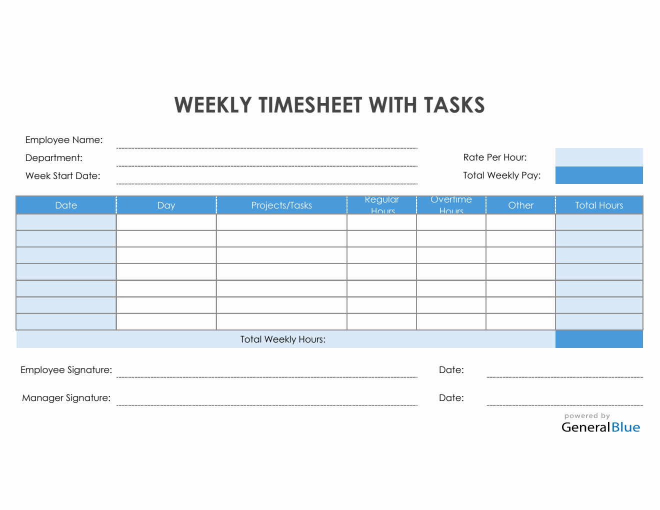 Weekly Timesheet With Tasks in Excel