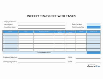 Weekly Timesheet With Tasks in Word